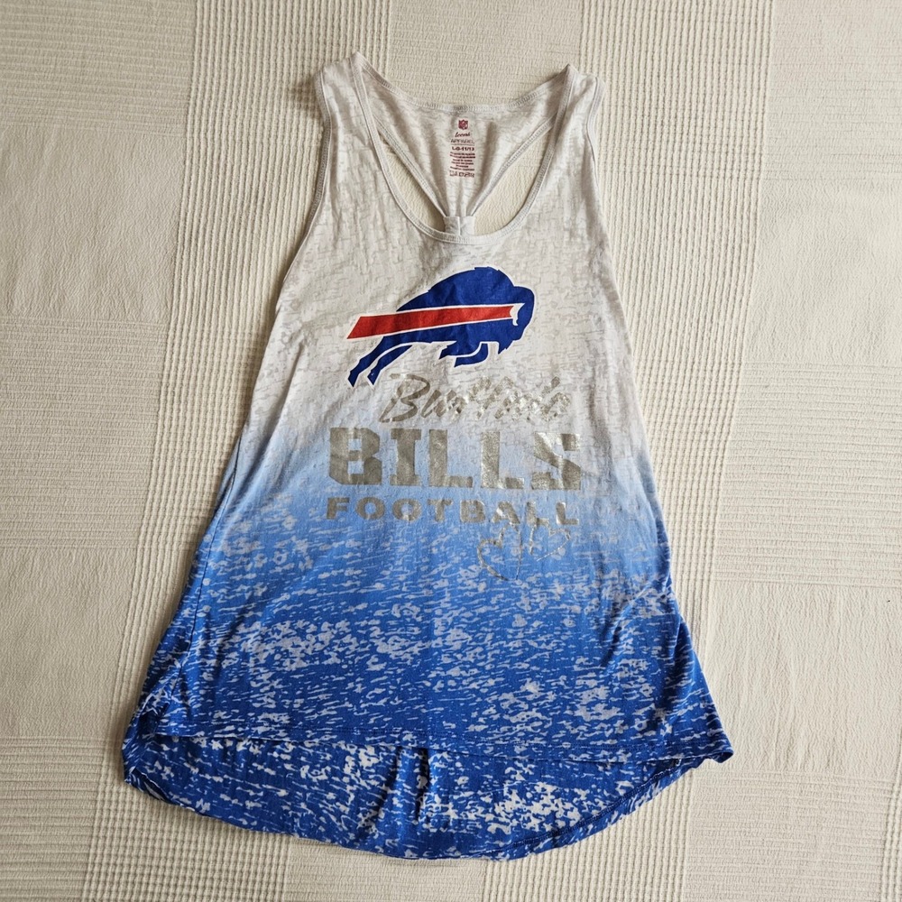 NFL Buffalo Bills Ombre Burnout Tank Top Blue White Knotted Racerback Women M